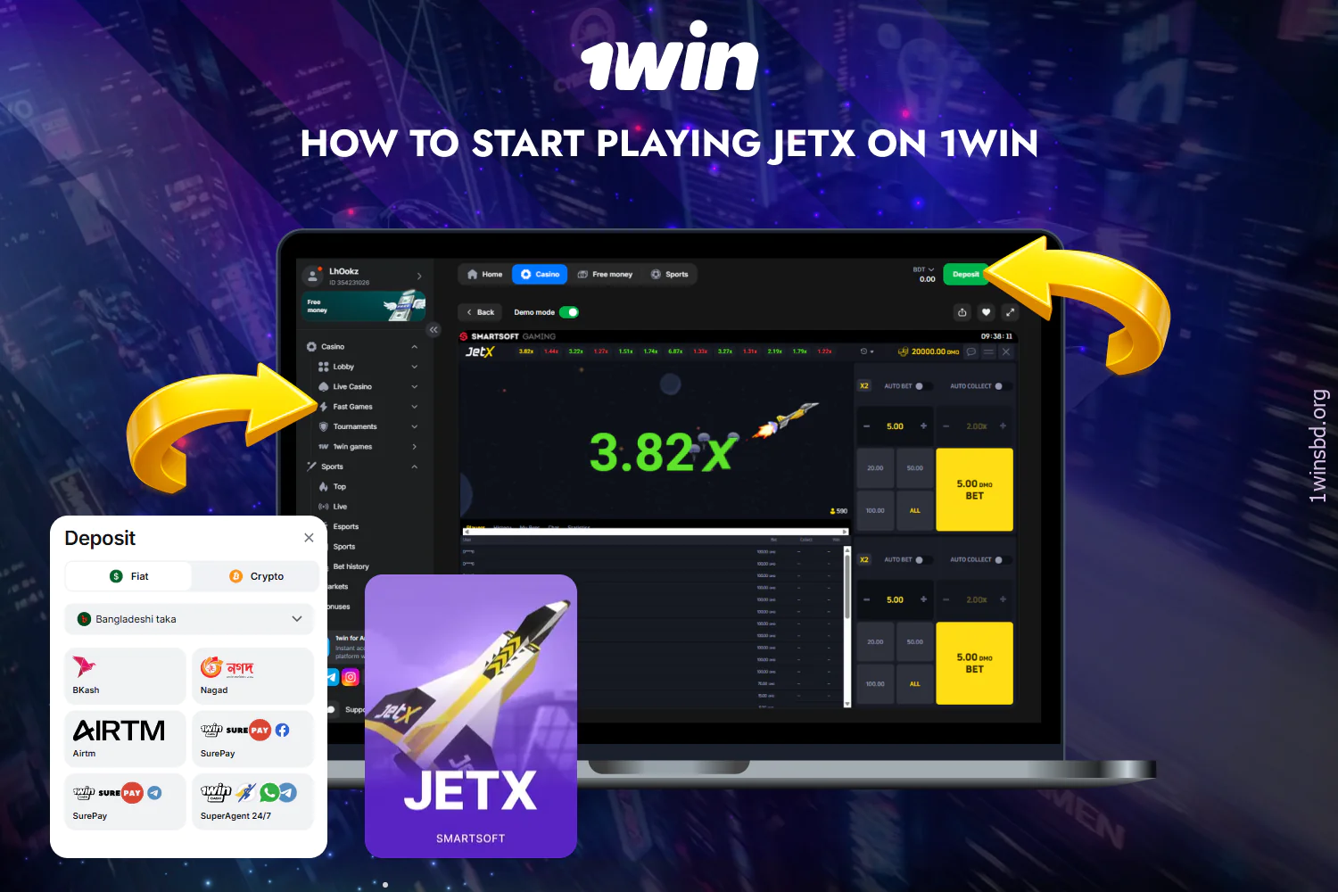 Step-by-step instructions on how to play 1win JetX in Bangladesh